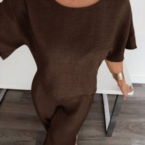 Siren Gaze 2 pièces/set Femme costume décontracté composé d'une chemise plissée et d'un pantalon de couleur unie. Tenue décontractée chic pour le travail, convient aux femmes, enseignantes. Ensemble 2 pièces décontracté