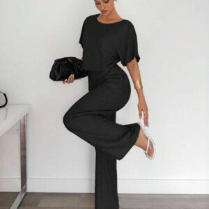 Siren Gaze 2 pièces/set Femme costume décontracté composé d'une chemise plissée et d'un pantalon de couleur unie. Tenue décontractée chic pour le travail, convient aux femmes, enseignantes. Ensemble 2 pièces décontracté