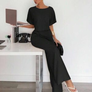 Siren Gaze 2 pièces/set Femme costume décontracté composé d'une chemise plissée et d'un pantalon de couleur unie. Tenue décontractée chic pour le travail, convient aux femmes, enseignantes. Ensemble 2 pièces décontracté