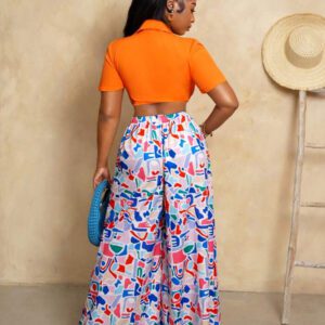 BamGleam 2 pièces Ensemble de tenue d'été pour femme : Blouse à imprimé floral et pantalon uni, décontracté et élégant
