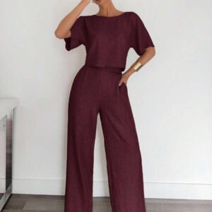 Siren Gaze 2 pièces/set Femme costume décontracté composé d'une chemise plissée et d'un pantalon de couleur unie. Tenue décontractée chic pour le travail, convient aux femmes, enseignantes. Ensemble 2 pièces décontracté