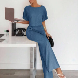 Siren Gaze 2 pièces/set Femme costume décontracté composé d'une chemise plissée et d'un pantalon de couleur unie. Tenue décontractée chic pour le travail, convient aux femmes, enseignantes. Ensemble 2 pièces décontracté