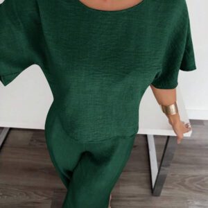 Siren Gaze 2 pièces/set Femme costume décontracté composé d'une chemise plissée et d'un pantalon de couleur unie. Tenue décontractée chic pour le travail, convient aux femmes, enseignantes. Ensemble 2 pièces décontracté