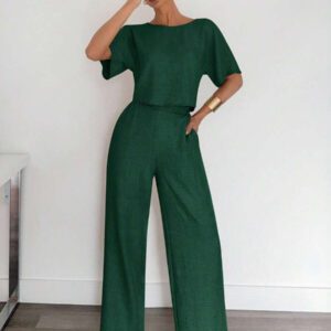 Siren Gaze 2 pièces/set Femme costume décontracté composé d'une chemise plissée et d'un pantalon de couleur unie. Tenue décontractée chic pour le travail, convient aux femmes, enseignantes. Ensemble 2 pièces décontracté