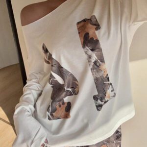 Aloruh 2 pièces/ensemble Top à manches longues avec épaules dénudées et shorts pour femmes