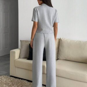 Gooodcoin Chemise et pantalon d'été en lin décontracté unicolore
