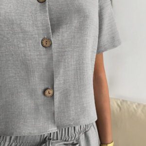 Gooodcoin Chemise et pantalon d'été en lin décontracté unicolore