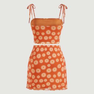 Gooodcoin MOD à imprimé floral à épaule nouée Top à fines brides & Jupe