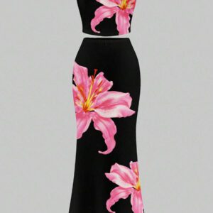 Slaydiva 2025 Ensemble débardeur et short à imprimé floral minimaliste casual pour le printemps/été, convient pour les vacances, les fêtes et la campagne