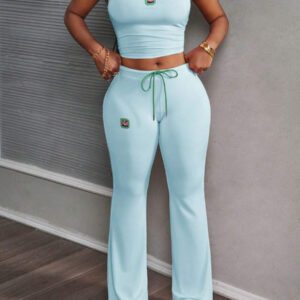 Slaydiva Ensemble 2 pièces de style rue décontracté: top tube court et pantalon skinny taille haute, convient pour toutes les saisons