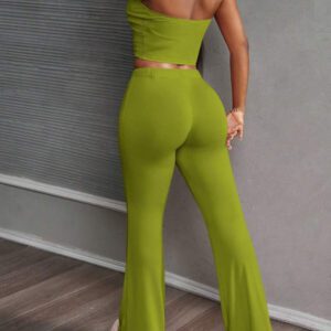 Slaydiva Ensemble 2 pièces de style rue décontracté: top tube court et pantalon skinny taille haute, convient pour toutes les saisons