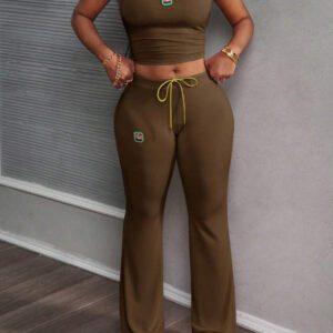 Slaydiva Ensemble 2 pièces de style rue décontracté: top tube court et pantalon skinny taille haute, convient pour toutes les saisons