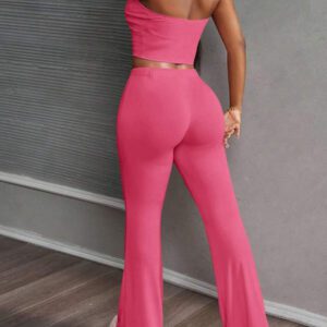 Slaydiva Ensemble 2 pièces de style rue décontracté: top tube court et pantalon skinny taille haute, convient pour toutes les saisons