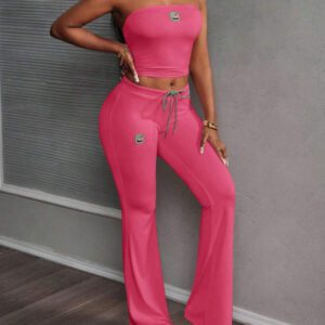Slaydiva Ensemble 2 pièces de style rue décontracté: top tube court et pantalon skinny taille haute, convient pour toutes les saisons