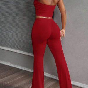 Slaydiva Ensemble 2 pièces de style rue décontracté: top tube court et pantalon skinny taille haute, convient pour toutes les saisons