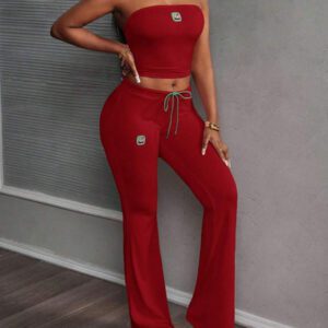 Slaydiva Ensemble 2 pièces de style rue décontracté: top tube court et pantalon skinny taille haute, convient pour toutes les saisons