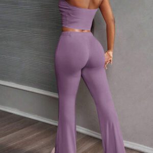 Slaydiva Ensemble 2 pièces de style rue décontracté: top tube court et pantalon skinny taille haute, convient pour toutes les saisons