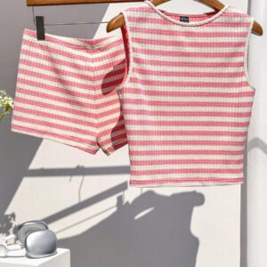 Comfortcana Ensemble 2 pièces débardeur et short rayés noir et blanc, décontracté pour l'été