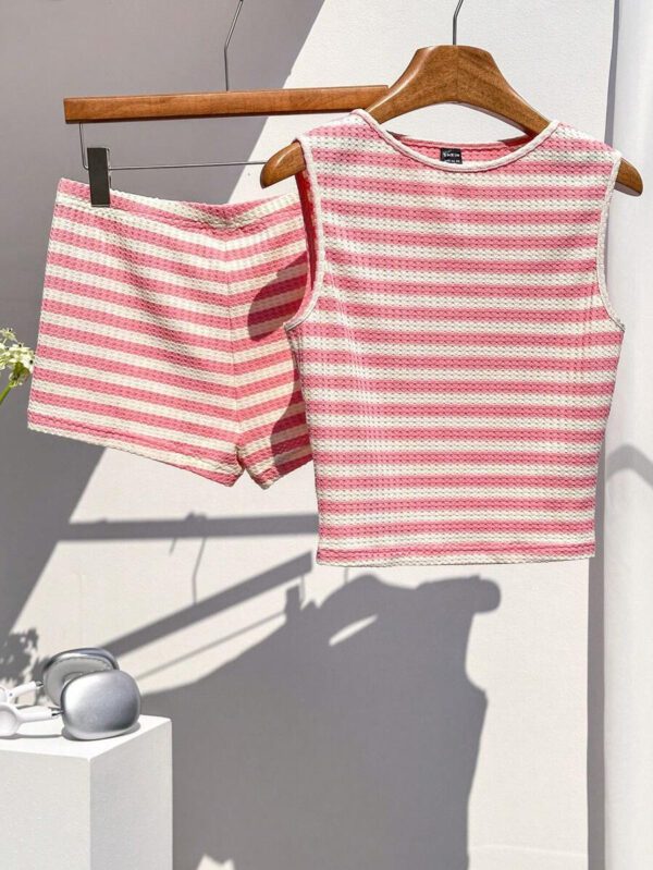 Comfortcana Ensemble 2 pièces débardeur et short rayés noir et blanc, décontracté pour l'été – Image 16