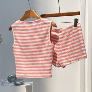 Comfortcana Ensemble 2 pièces débardeur et short rayés noir et blanc, décontracté pour l'été