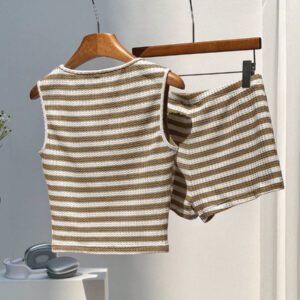 Comfortcana Ensemble 2 pièces débardeur et short rayés noir et blanc, décontracté pour l'été