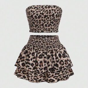 SHEIN PETITE Tenues deux pièces léopard pour femmes pour un port quotidien