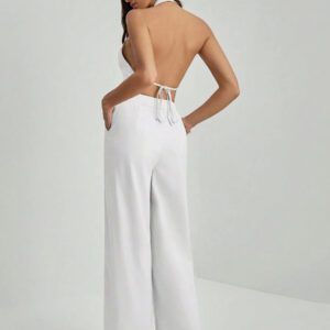 SHEIN Tall Top sans manches avec décolleté en V et dos nu + Pantalon large pour dames de bureau, costume amincissant et allongeant