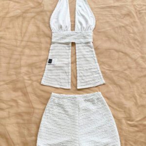 Soleia 2 pièces/set Top à fines bretelles et short minimaliste unicolore pour femme, sexy