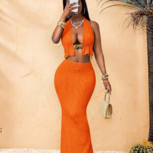 BamGleam Ensemble sexy moulant avec Top bustier texturé découpé et mini-jupe pour femmes