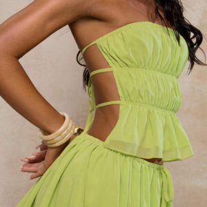 Glamine 2 pièces/Ensemble Top court bandeau sexy froissé et mini-jupe moulant froissée