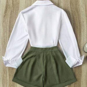 INAWLY Ensemble top manches longues et shorts de couleur unie pour femmes, tenue de bureau décontractée