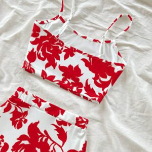 Soleia 2 pièces/Set Femmes Ensemble top court et mini-jupe imprimé floral, tenue estivale de loisirs