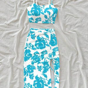 Soleia 2 pièces/Set Femmes Ensemble top court et mini-jupe imprimé floral, tenue estivale de loisirs