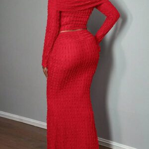 Slaydiva Ensemble 2 pièces élégant pour soirée, Top à épaules dénudées et manches longues et jupe pour femmes - A