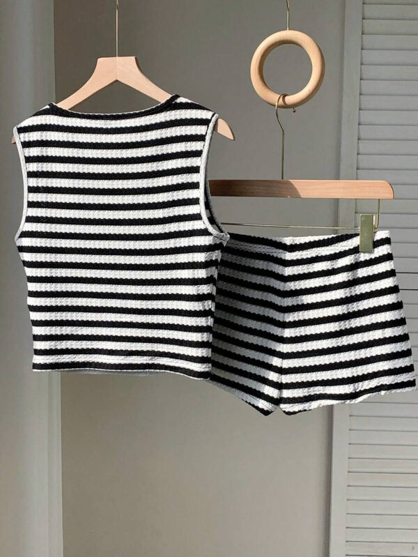 Comfortcana Ensemble 2 pièces débardeur et short décontractés à rayures roses et blanches, simple et à la mode pour l'été – Image 3