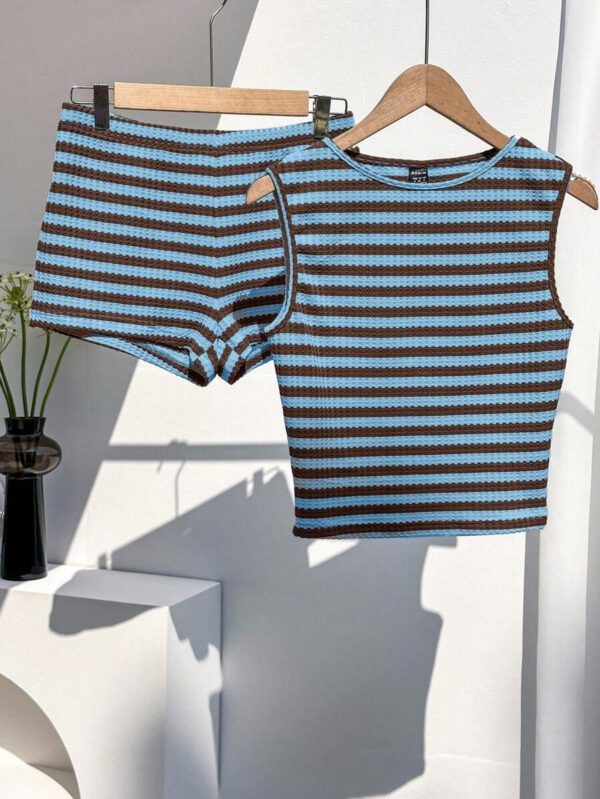 Comfortcana Ensemble 2 pièces débardeur et short décontractés à rayures roses et blanches, simple et à la mode pour l'été – Image 29