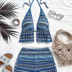 Soleia 2 pièces Ensemble top sans manches à col montant et short à volants, tenue d'été femme couleur contrastée