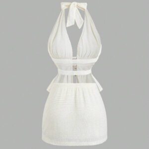 Sweetra Ensemble jupe moulante avec décoration coquillage, décolleté en V et col ras-du-cou, style décontracté pour les vacances, mode chic pour femmes
