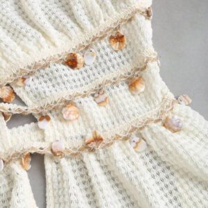 Sweetra Ensemble jupe moulante avec décoration coquillage, décolleté en V et col ras-du-cou, style décontracté pour les vacances, mode chic pour femmes
