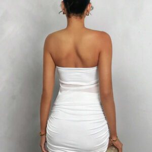 Glamine 2 ensembles de pièces Ensembles de corps transparents plissés de couleur blanche sexy sans manches. Ensembles pour sortir, pour l'anniversaire, pour les fêtes de vacances. Tenues de soirée pour femmes, robes femmes, robes courtes femmes