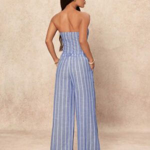 SHEIN PETITE Ensemble 2 pièces décontracté pour femmes, Top camisole à rayures simple boutonnage et pantalon large. Ensemble de détente pour le port quotidien