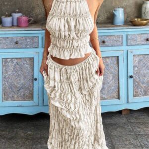 Robe longue à volants en mousseline d'abricot, avec garniture en dentelle, dos nu, ensemble de 2 pièces romantique et élégant pour femmes, pour Halloween, fête, gothique, mariage