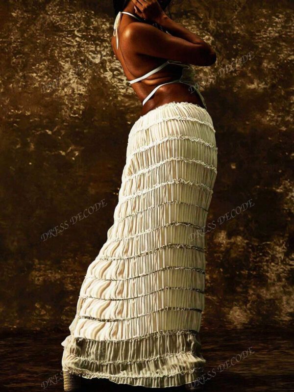 Robe longue à volants en mousseline d'abricot, avec garniture en dentelle, dos nu, ensemble de 2 pièces romantique et élégant pour femmes, pour Halloween, fête, gothique, mariage – Image 83