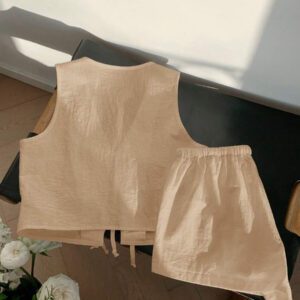 Comfortcana Femmes Débardeur court unicolore à nouer devant et short Ensemble 2 pièces décontracté Vêtements d'été Femmes Ensemble deux pièces