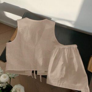 Comfortcana Femmes Débardeur court unicolore à nouer devant et short Ensemble 2 pièces décontracté Vêtements d'été Femmes Ensemble deux pièces