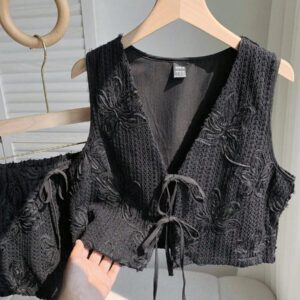 Comfortcana Femmes Débardeur court unicolore à nouer devant et short Ensemble 2 pièces décontracté Vêtements d'été Femmes Ensemble deux pièces