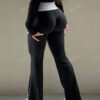 Pantalon de yoga à jambes évasées avec taille haute contrastée, taille large froncée, coupe ajustée, confort décontracté style Y2K