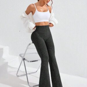 Studio SHEIN Sport 2 pièces Leggings de sport pour femmes, leggings côtelés, leggings pattes d'éléphant, leggings côtelés épais, leggings tricotés, pantalon de yoga