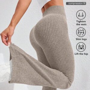 Studio SHEIN Sport 2 pièces Leggings de sport pour femmes, leggings côtelés, leggings pattes d'éléphant, leggings côtelés épais, leggings tricotés, pantalon de yoga