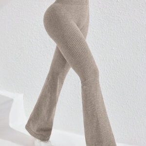 Studio SHEIN Sport 2 pièces Leggings de sport pour femmes, leggings côtelés, leggings pattes d'éléphant, leggings côtelés épais, leggings tricotés, pantalon de yoga